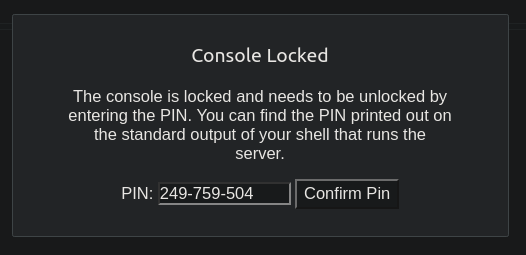 Werkzeug console unlocked — we can now execute arbitrary Python