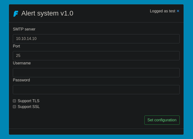 SMTP server configuration — point host to our Kali IP on port 25